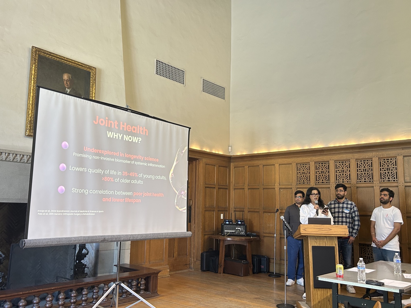 Team pitching their joint health solution at the hackathon