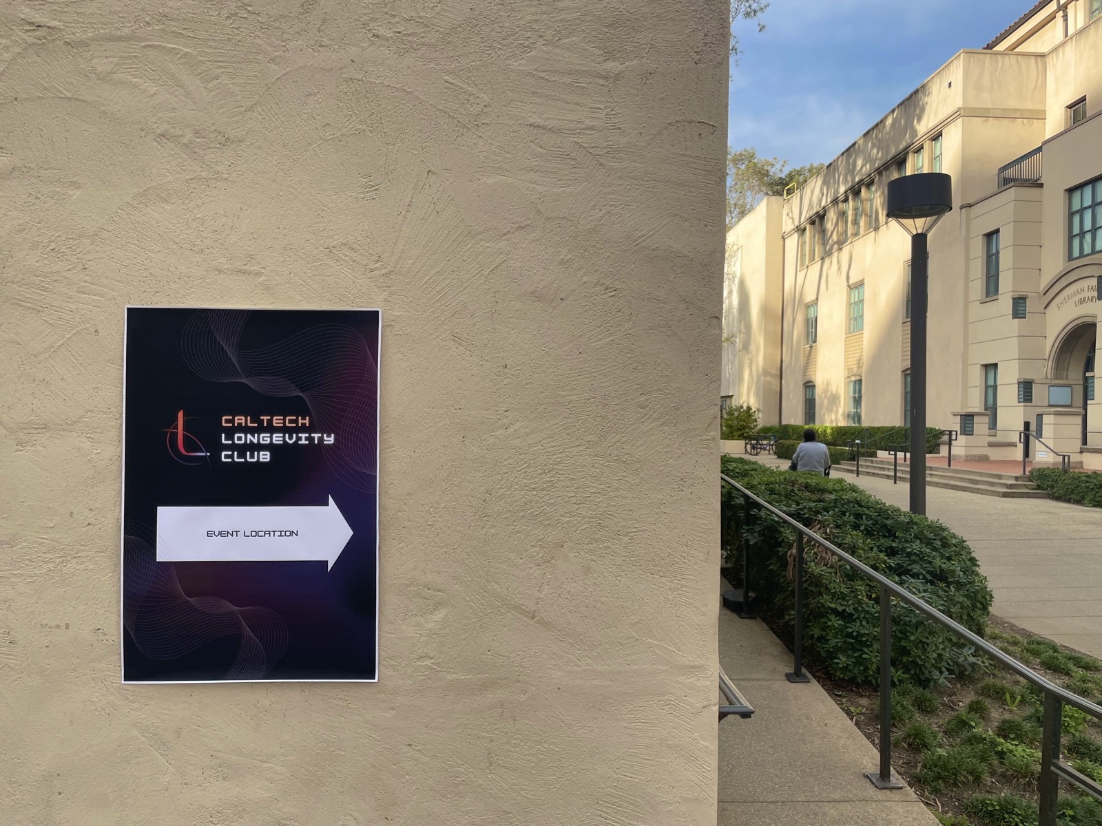 Caltech Longevity Club event signage on campus