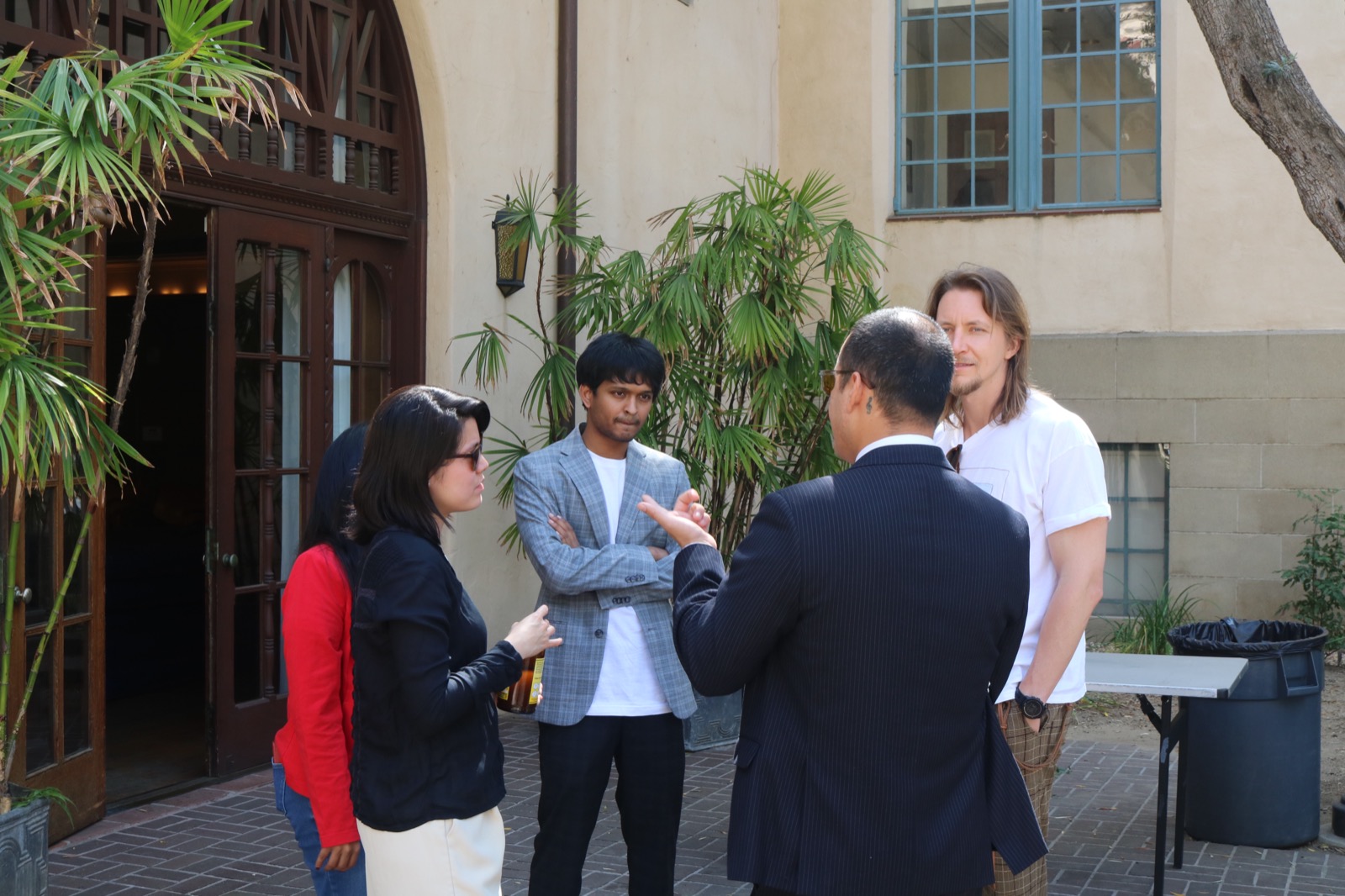 Networking in the Dabney Hall courtyard