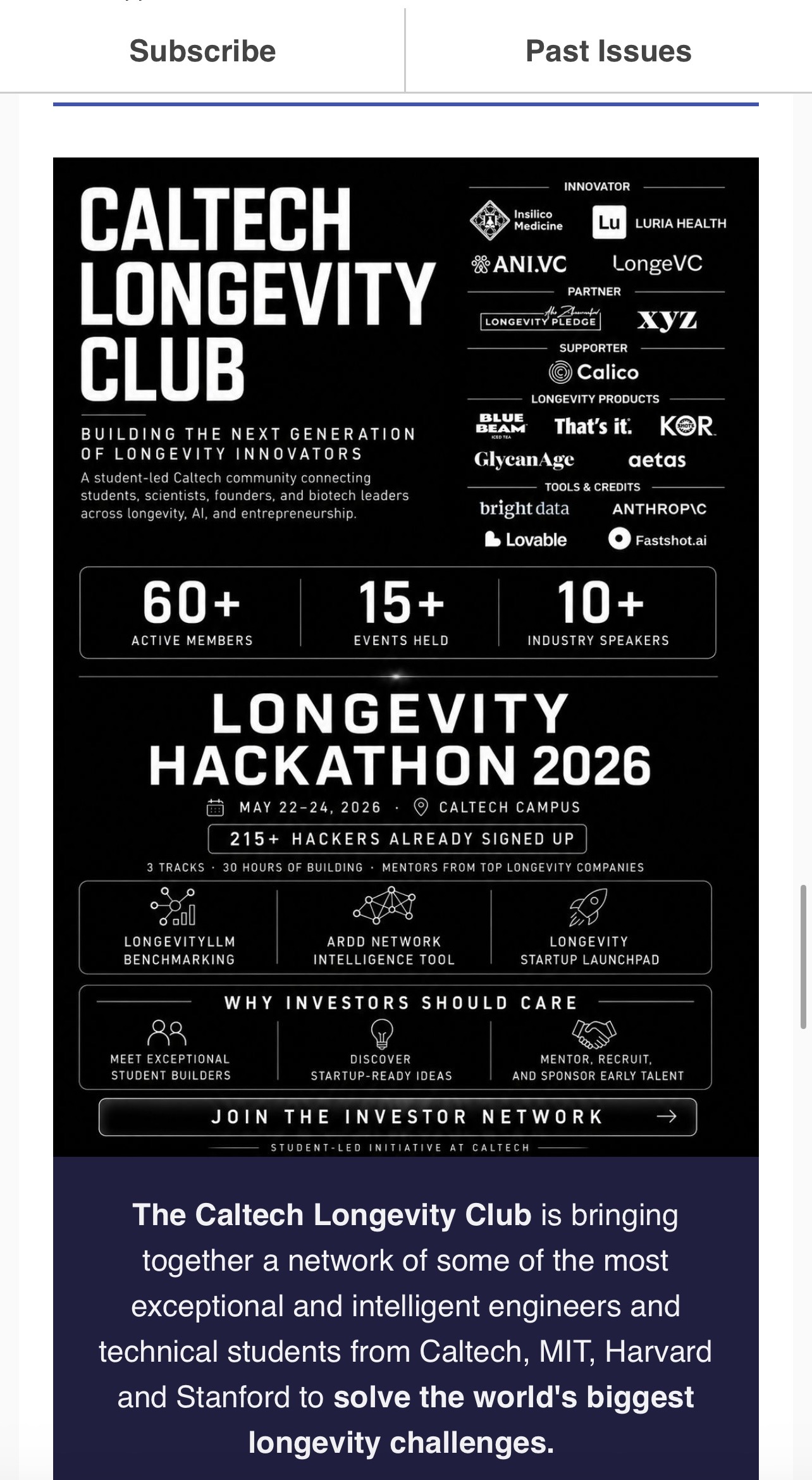 Caltech Longevity Club & the 2026 Longevity Hackathon